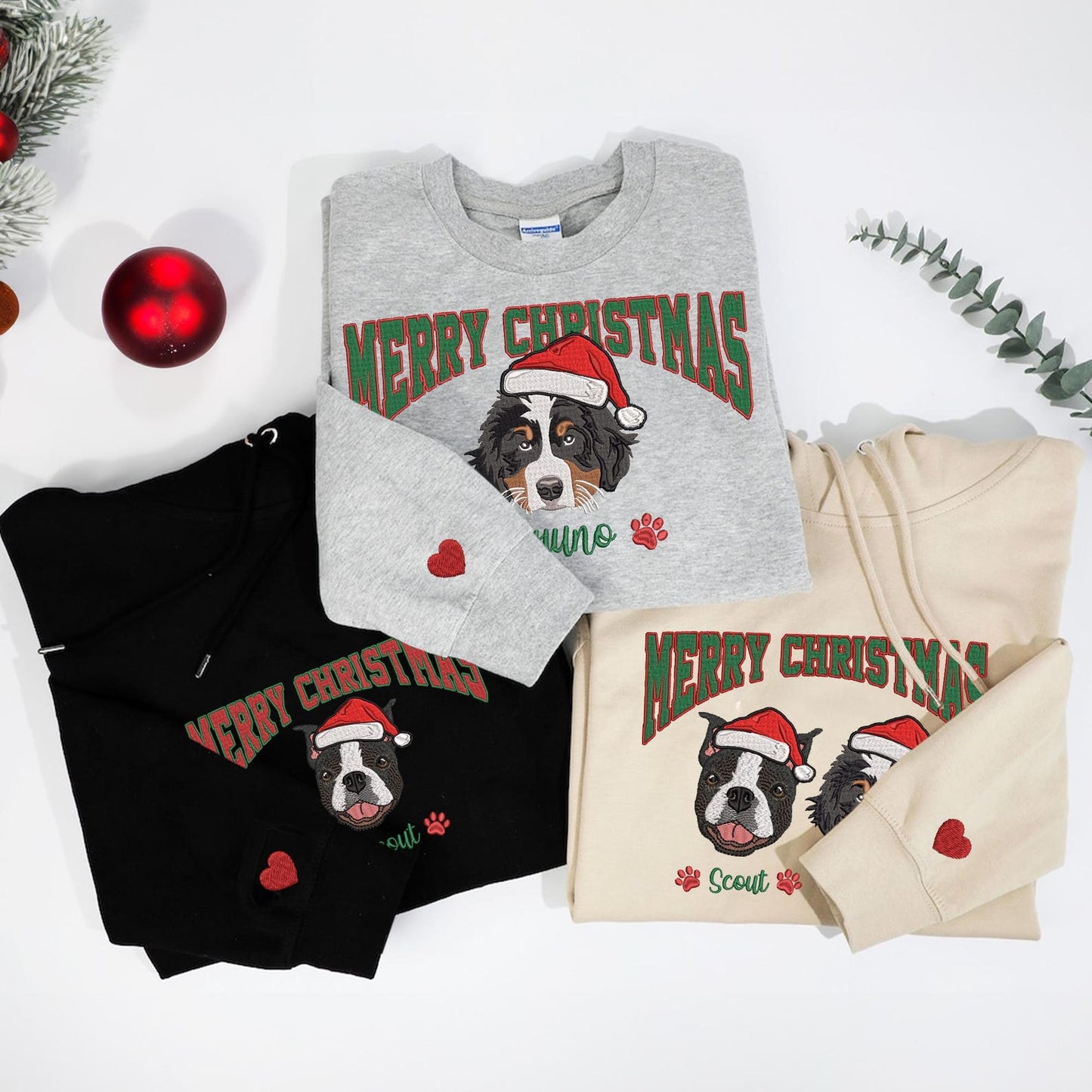 Custom Embroidered Pet Portrait Christmas Sweatshirt Gift for Pet Lovers