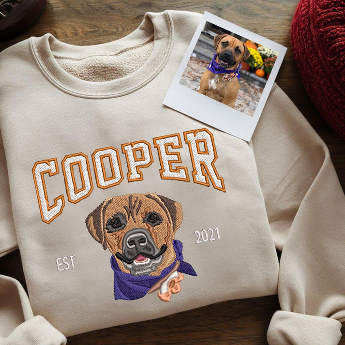 Pet Embroidered Sweatshirt, Embroidered Dog Hoodie, Custom Dog Face Embroidered Sweatshirt From Photo Gift For Dog Mom Pet Lovers