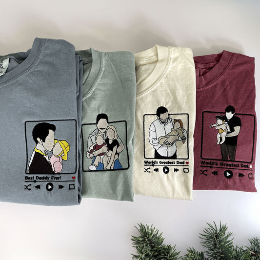 Personalisiertes besticktes Sweatshirt Portrait Musikspieler Vatertagsgeschenk für Papa