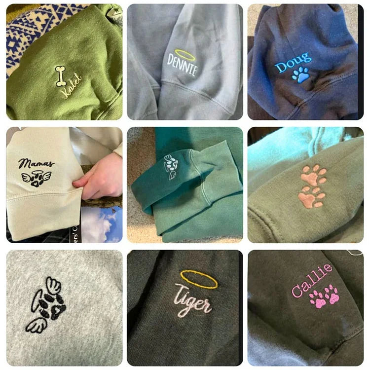 Embroidered Pet Portrait EST Sweatshirt Custom Puppy Face and Name Hoodie Pet Sympathy Dog Memorial Gifts for Dog Lovers
