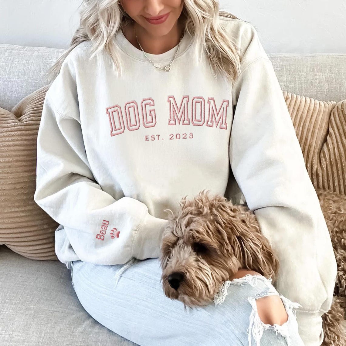 Personalisiertes Hundemama-Sweatshirt mit Kosenamen auf dem Ärmel, Geschenk für Tierliebhaber