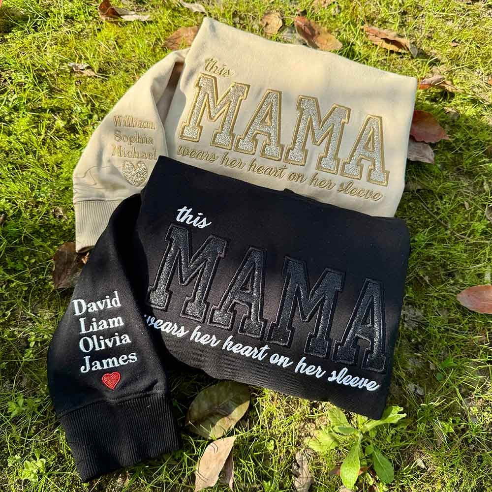 Besticktes MAMA-Sweatshirt mit Rundhalsausschnitt und Kindernamen auf dem Ärmel, Muttertagsgeschenk für Mama