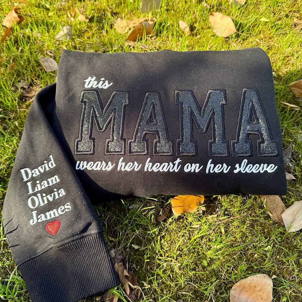 Besticktes MAMA-Sweatshirt mit Rundhalsausschnitt und Kindernamen auf dem Ärmel, Muttertagsgeschenk für Mama