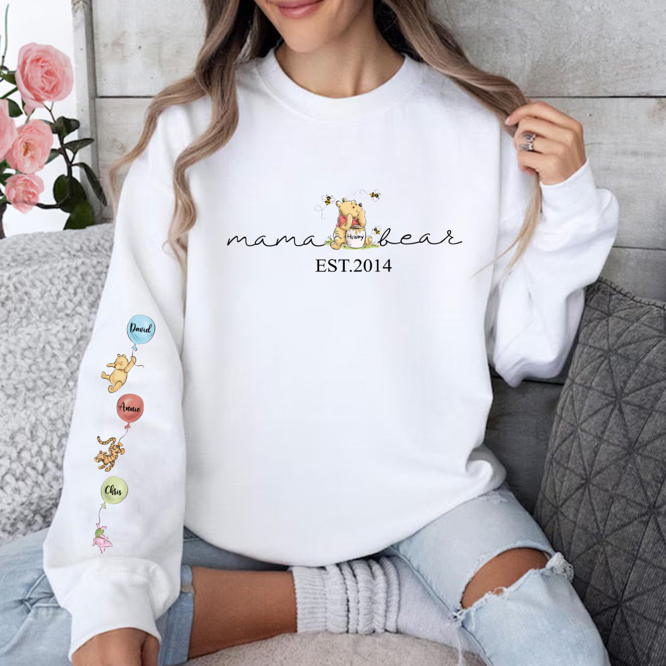Personalisiertes Sweatshirt „Diese Mama trägt ihr Herz auf der Zunge“ mit individuellen Namen, warmes Geschenk für die liebe Mama