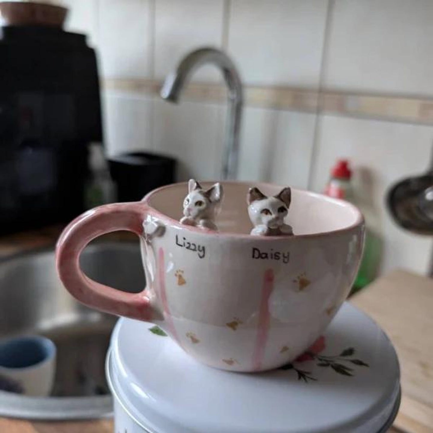 Personalized Cat Figure Mug with Name Custom Cat Photo Ceramics Mug Gift for Cat Owner Pet Lovers