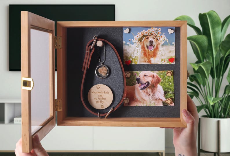 Custom Memorial Shadow Box for Pets Dog Collar Memory Frame with Personalized Plaque Pet Owner Gift with Magnetic Clips