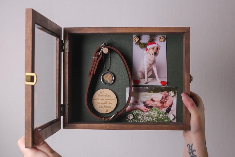 Custom Memorial Shadow Box for Pets Dog Collar Memory Frame with Personalized Plaque Pet Owner Gift with Magnetic Clips