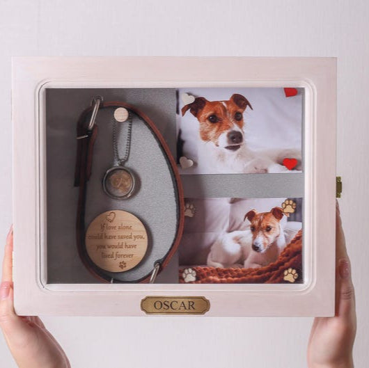 Custom Memorial Shadow Box for Pets Dog Collar Memory Frame with Personalized Plaque Pet Owner Gift with Magnetic Clips