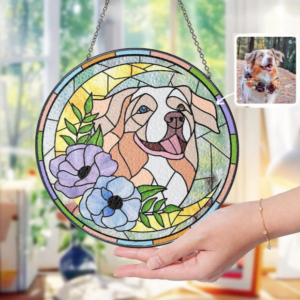 Custom Pet Portrait Stained Glass Suncatcher – Dog or Cat Memorial Gift