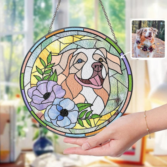 Custom Pet Portrait Stained Glass Suncatcher – Dog or Cat Memorial Gift
