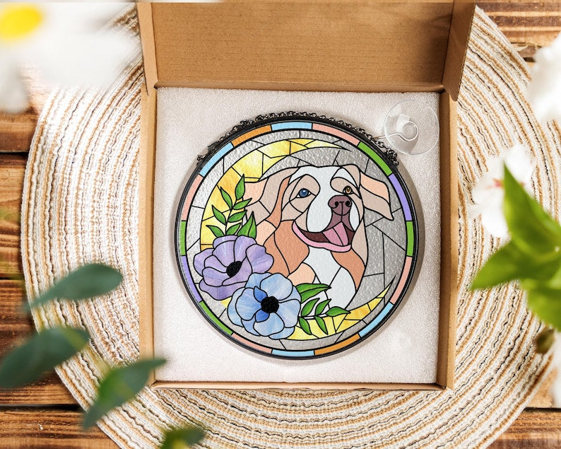 Custom Pet Portrait Stained Glass Suncatcher – Dog or Cat Memorial Gift