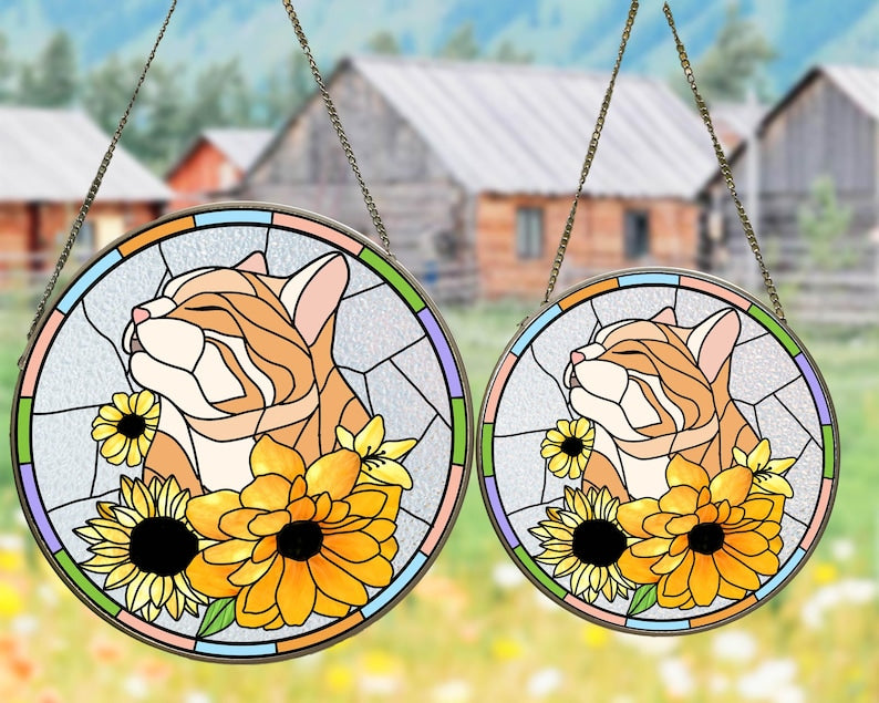Custom Pet Portrait Stained Glass Suncatcher – Dog or Cat Memorial Gift