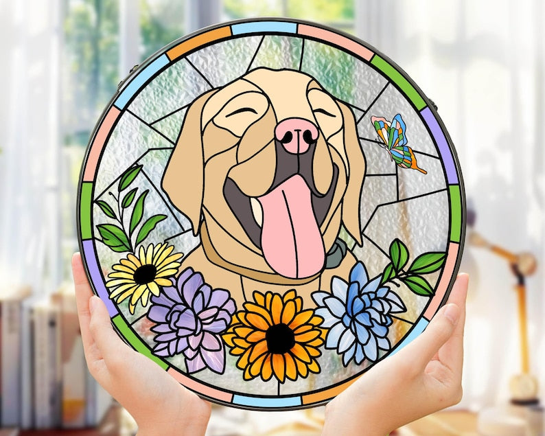 Custom Pet Portrait Stained Glass Suncatcher – Dog or Cat Memorial Gift
