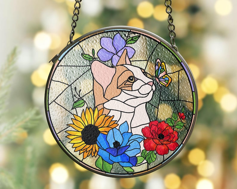 Custom Pet Portrait Stained Glass Suncatcher – Dog or Cat Memorial Gift