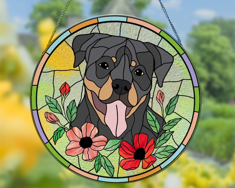 Custom Pet Portrait Stained Glass Suncatcher – Dog or Cat Memorial Gift