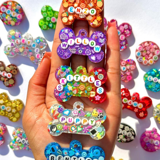Personalized Resin Pet ID Tag | Custom Dog & Cat Name Bead Tag | Pet Owner Gift