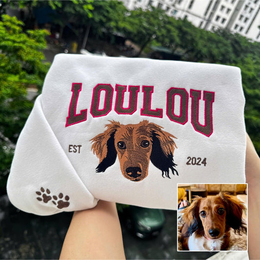 Cara de mascota bordada personalizada y nombre de mascota sudadera retrato de perro bordado cuello redondo regalo amante de las mascotas