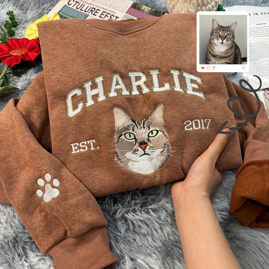 Cara de mascota bordada personalizada y nombre de mascota sudadera retrato de perro bordado cuello redondo regalo amante de las mascotas