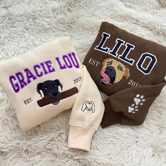 Cara de mascota bordada personalizada y nombre de mascota sudadera retrato de perro bordado cuello redondo regalo amante de las mascotas