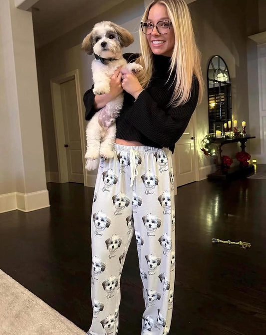 Custom Pet Portrait Pajama Pants Personalized Dog/Cat Photo & Name Christmas Gift For Pet Lovers
