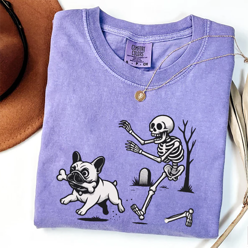 Sweat à capuche Halloween motif tête de mort bouledogue français, cadeau unique pour les amoureux des animaux