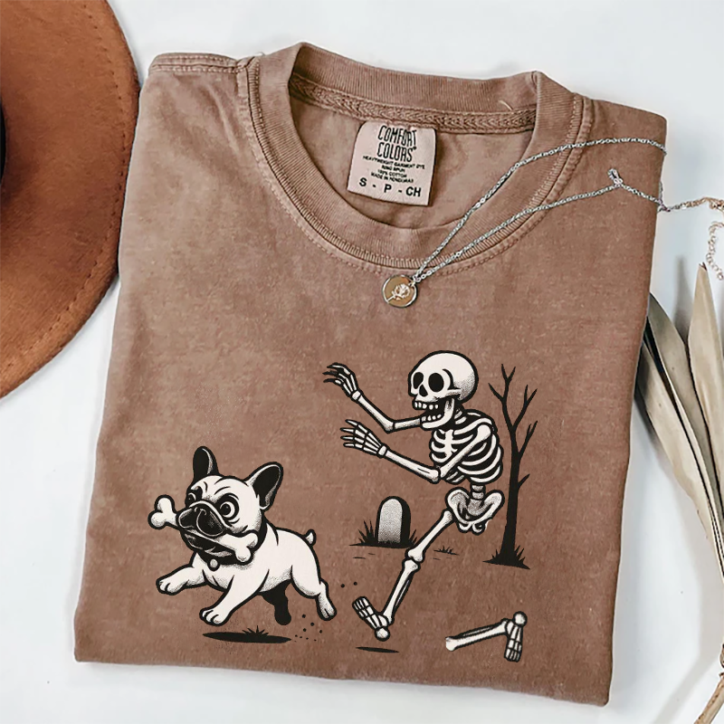 Sweat à capuche Halloween motif tête de mort bouledogue français, cadeau unique pour les amoureux des animaux