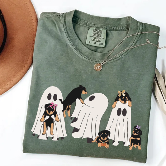 Sweat-shirt mignon avec motif de chiot et fantôme effrayant, sweat à capuche de saison effrayante, cadeau d'Halloween pour les amoureux des animaux