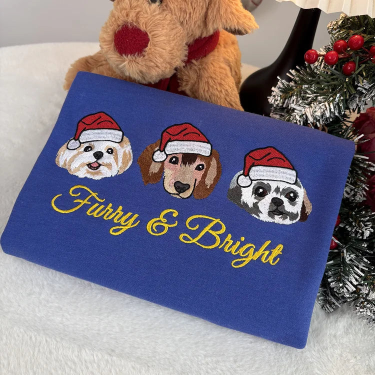Custom Pet Portrait Chritmas Sweatshirt Custom Embroidered Dog Face Hoodie Keepsake Gift