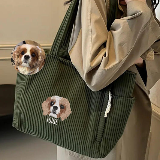 Sac fourre-tout personnalisé avec portrait d'animal brodé – Sac en velours côtelé personnalisé pour les amoureux des chiens et des chats, cadeau de Noël pour maman d'animaux