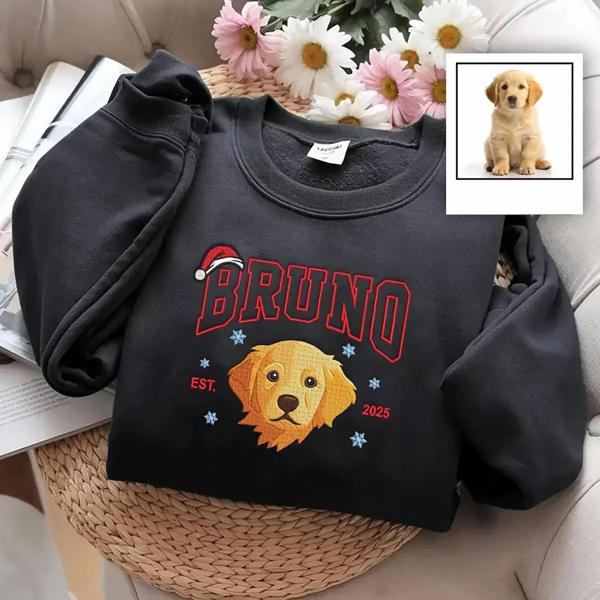 Sweat-shirt brodé avec portrait de chien pour animal de compagnie, souvenir de Noël, cadeau pour les amoureux des animaux