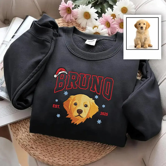 Sweat-shirt brodé avec portrait de chien pour animal de compagnie, souvenir de Noël, cadeau pour les amoureux des animaux
