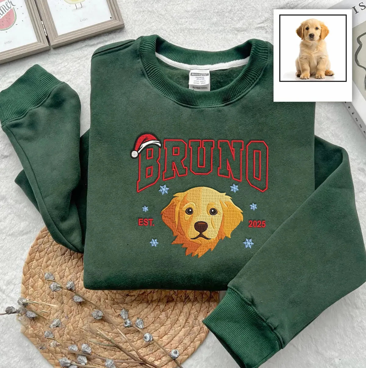 Sweat-shirt brodé avec portrait de chien pour animal de compagnie, souvenir de Noël, cadeau pour les amoureux des animaux