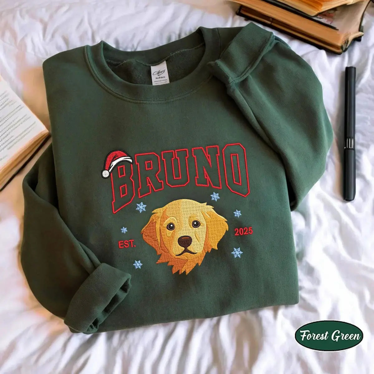 Sweat-shirt brodé avec portrait de chien pour animal de compagnie, souvenir de Noël, cadeau pour les amoureux des animaux