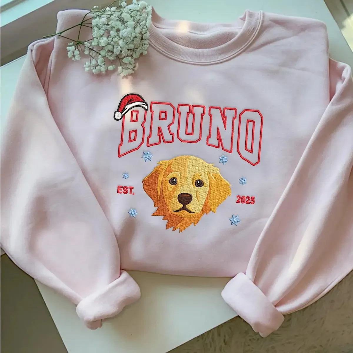 Sweat-shirt brodé avec portrait de chien pour animal de compagnie, souvenir de Noël, cadeau pour les amoureux des animaux