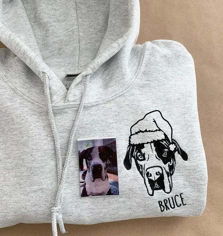 Custom Embroidered Pet Face with Santa Hat Hoodie Christmas Gift For Dog Cat Lovers