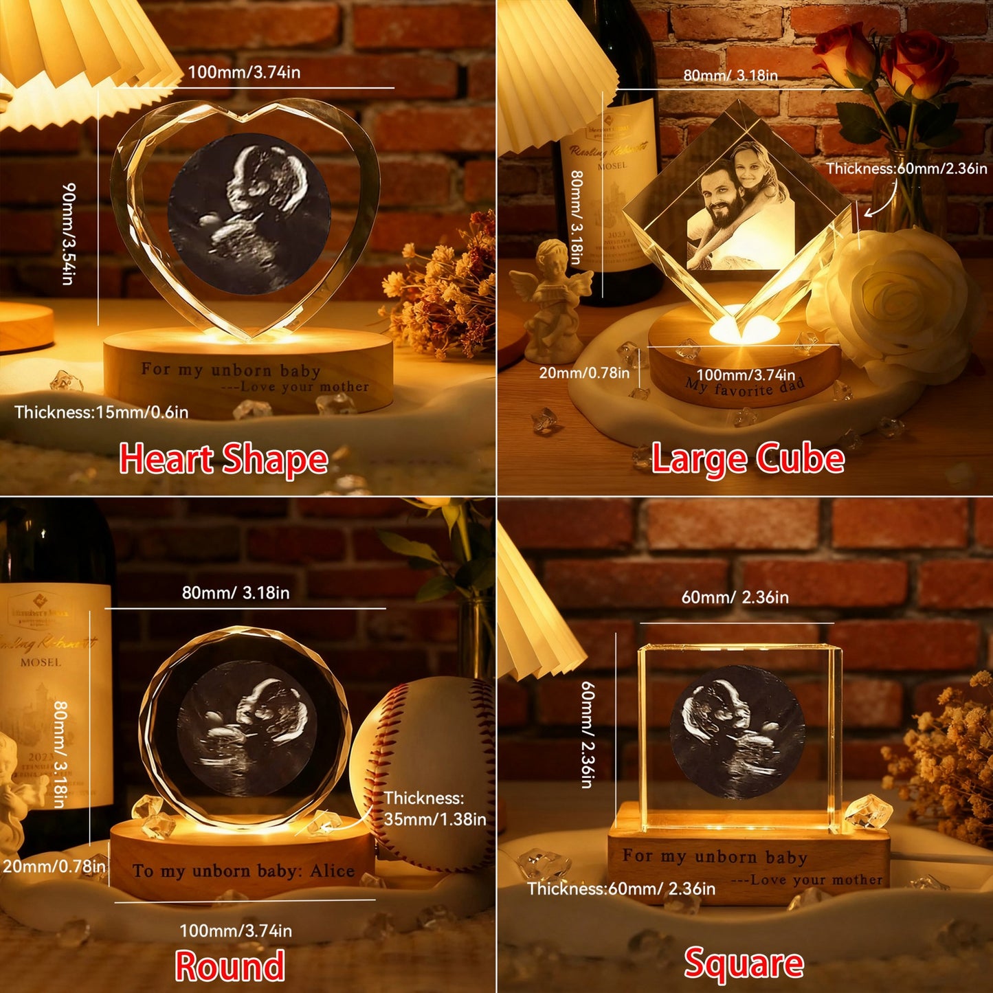 Personalized 3D Crystal Pet Photo Portrait Night Light with Base Gifts for Dog Owners Pet Lover Gift Christmas Gift