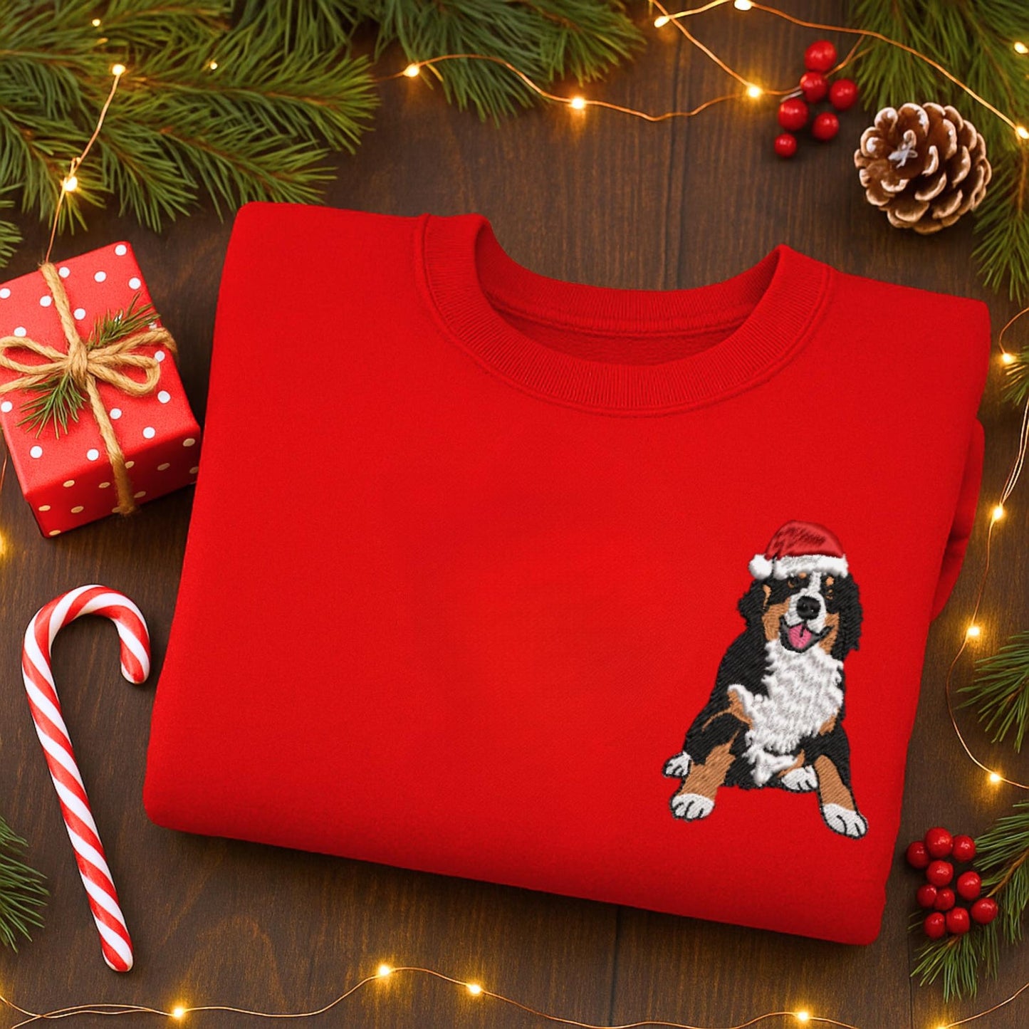 Custom Embrodied Pet Portrait Christmas Sweatshirt with Santa Hat Christmas Keepsake Gift For Dog Cat Pet Lovers