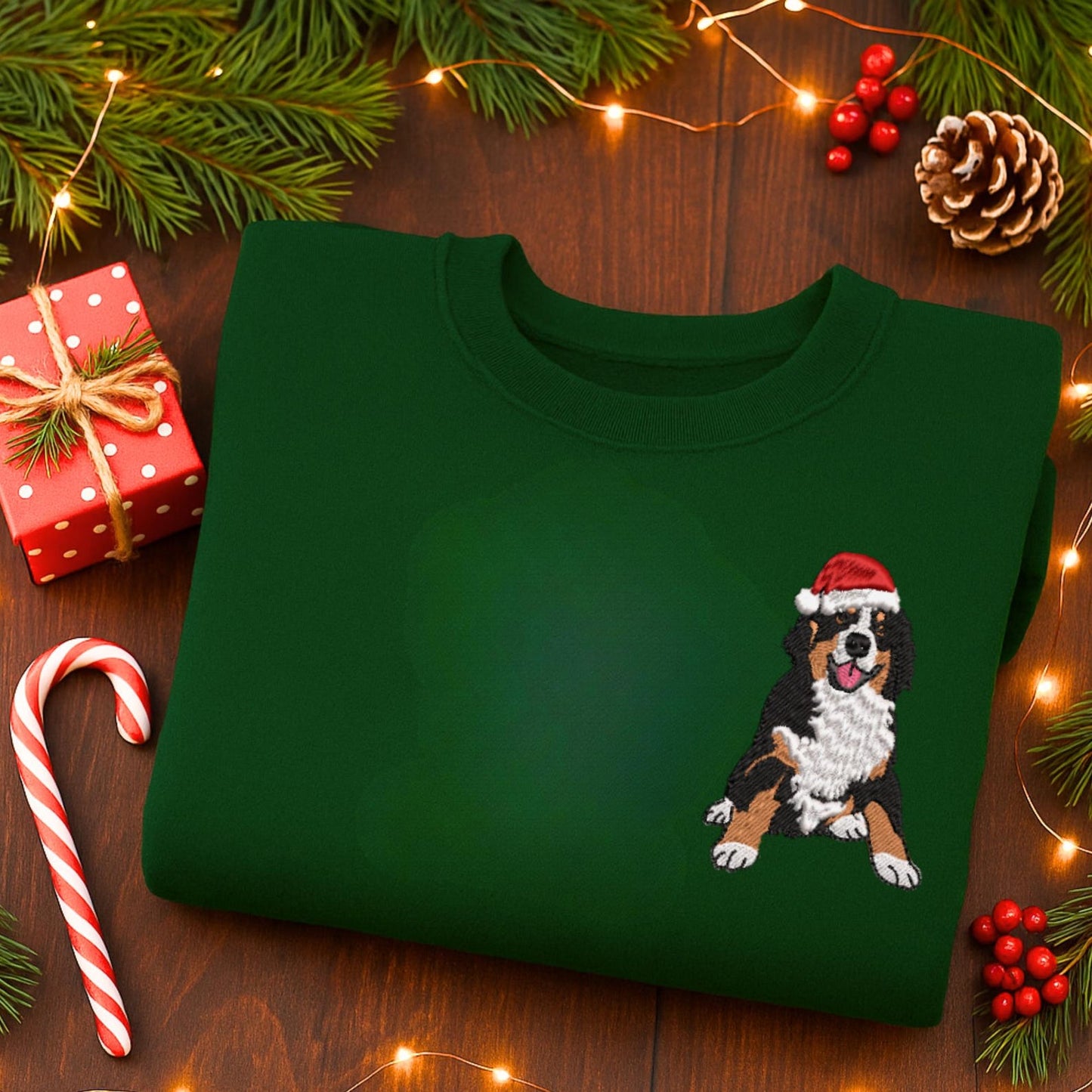 Custom Embrodied Pet Portrait Christmas Sweatshirt with Santa Hat Christmas Keepsake Gift For Dog Cat Pet Lovers