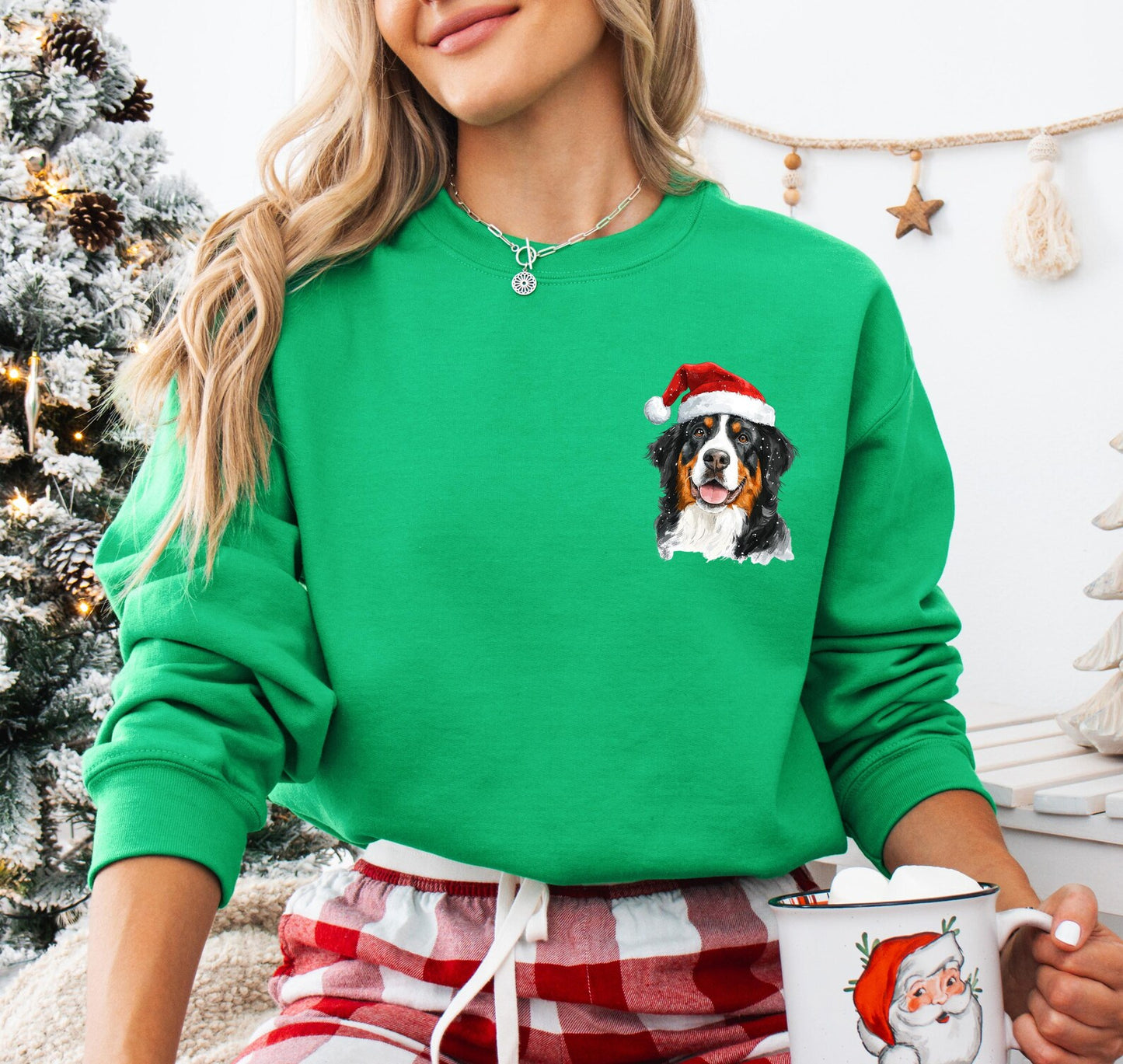 Custom Embrodied Pet Dog Face Christmas Sweatshirt with Santa Hat Christmas Gift For Pet Lovers