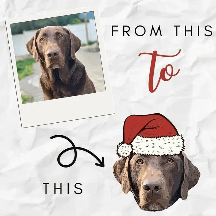 Custom Embrodied Pet Portrait Christmas Sweatshirt with Santa Hat Christmas Keepsake Gift For Dog Cat Pet Lovers