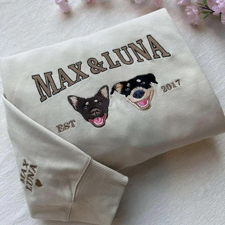 Personalisiertes besticktes Haustier-Hundegesicht und -Namens-Sweatshirt, Andenken, Geschenk für Tierliebhaber