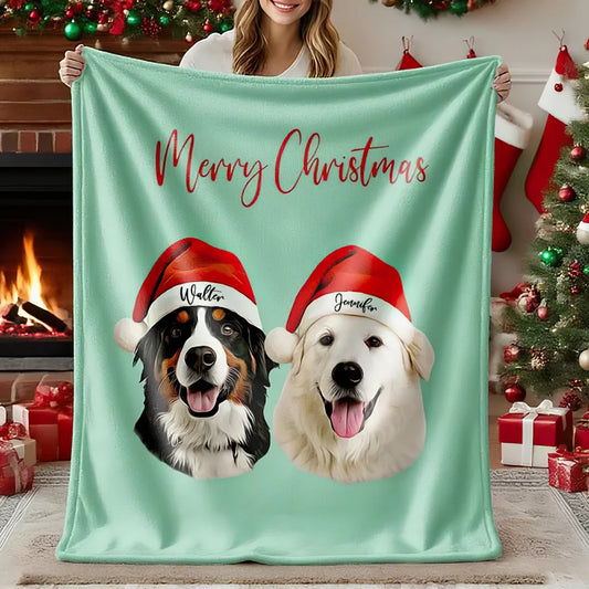 Personalized Christmas Pet Portrait Blanket Custom Dog Cat Photo Blanket Christmas Gift For Pet Lovers
