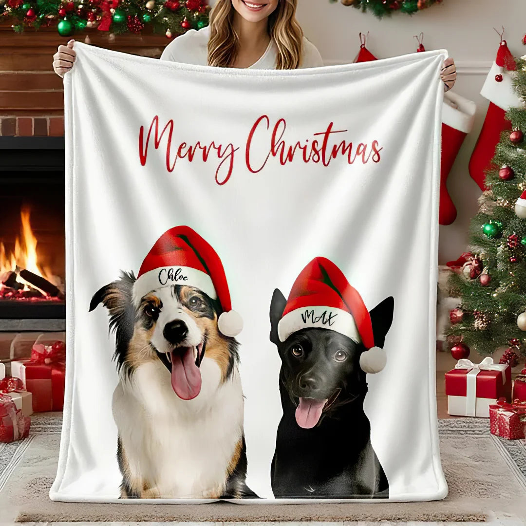 Personalized Christmas Pet Portrait Blanket Custom Dog Cat Photo Blanket Christmas Gift For Pet Lovers