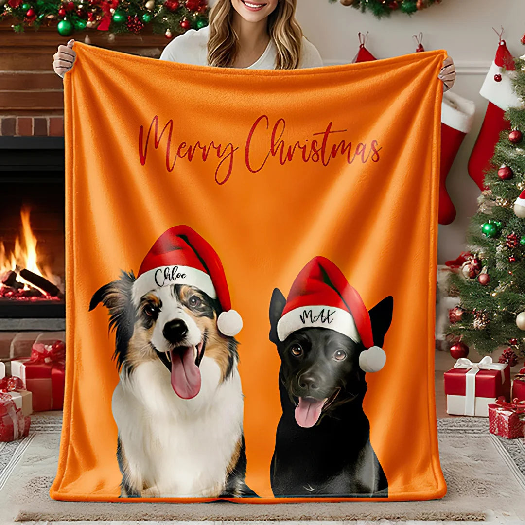 Personalized Christmas Pet Portrait Blanket Custom Dog Cat Photo Blanket Christmas Gift For Pet Lovers
