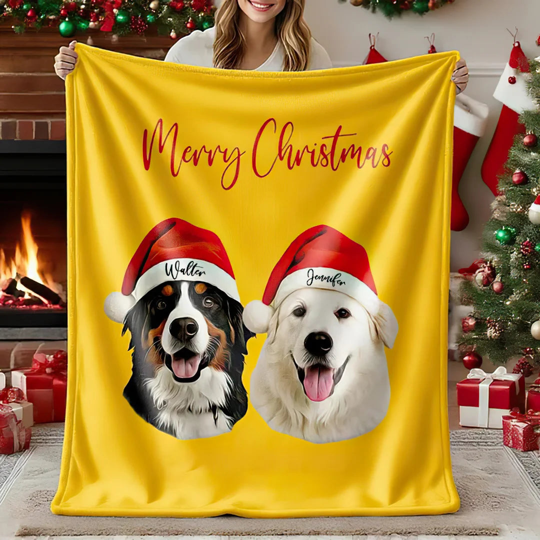 Personalized Christmas Pet Portrait Blanket Custom Dog Cat Photo Blanket Christmas Gift For Pet Lovers