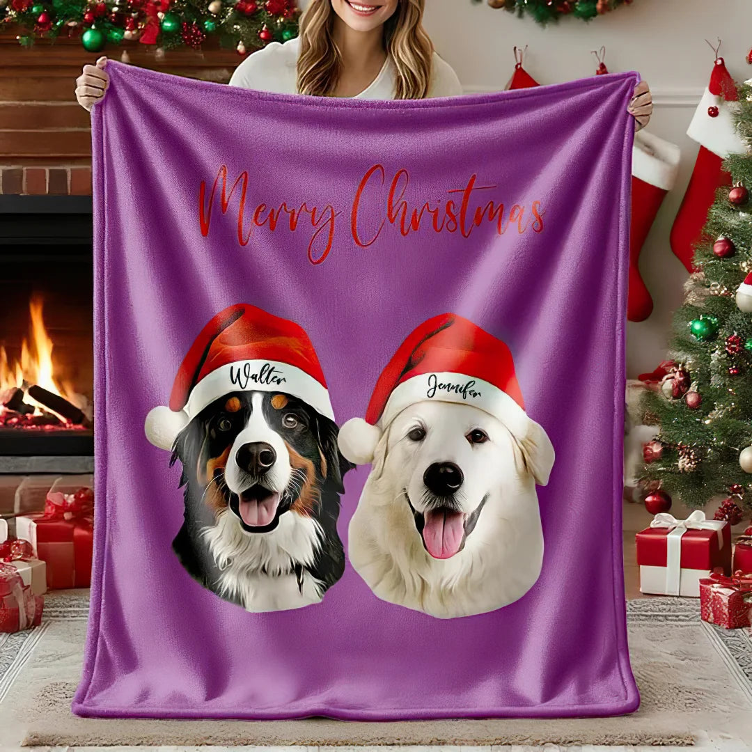Personalized Christmas Pet Portrait Blanket Custom Dog Cat Photo Blanket Christmas Gift For Pet Lovers
