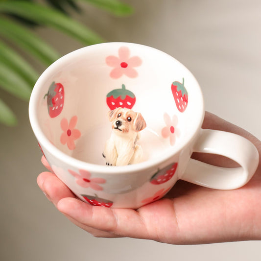 Individuelle Tasse mit Haustierfigur und Namen – handgefertigte Keramiktasse mit Katze und Hund, Weihnachtsgeschenk für Tierliebhaber