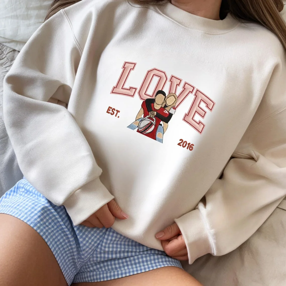Personalized Embroidered Photo Couple LOVE Est Year Sweatshirt/Hoodie/T-shirt Valentines Gift For Lovers