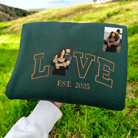 Personalized Embroidered Photo Couple LOVE Est Year Sweatshirt/Hoodie/T-shirt Valentines Gift For Lovers