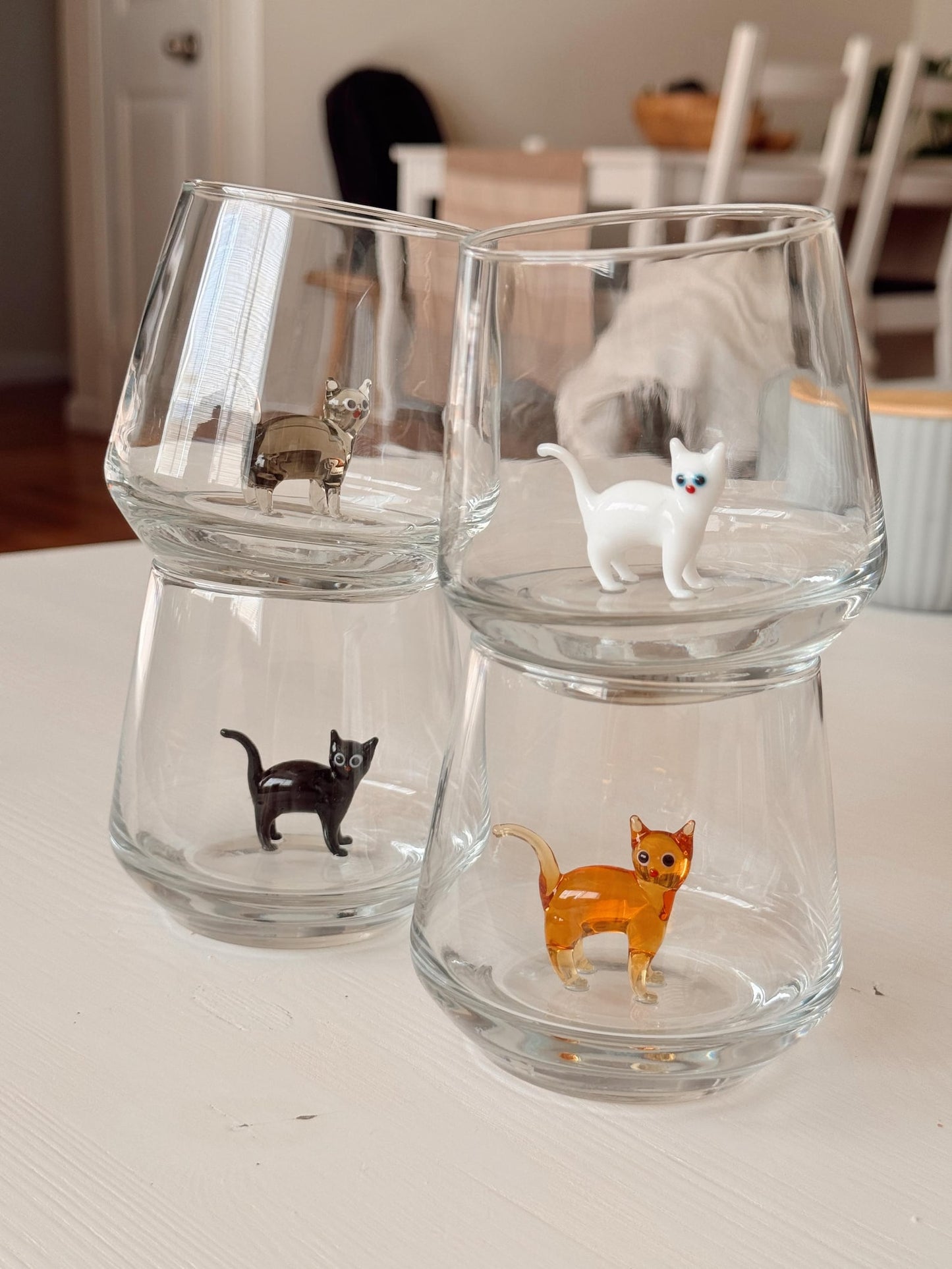 Handmade Cat Figurine Glass Cup 3D Cat Wine Glass Cat Lover Gift